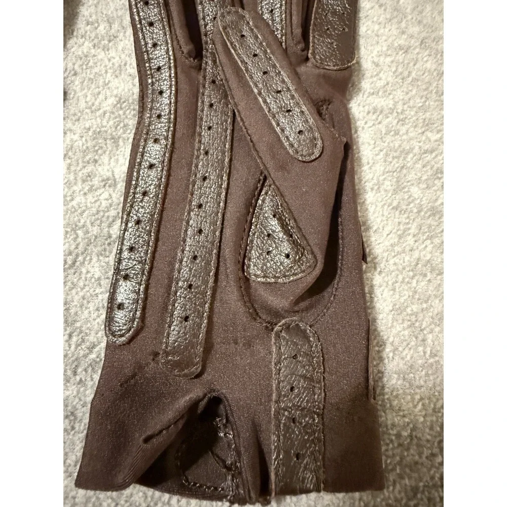Vintage Isotoner by Aris Brown Gloves Elegant Driving Nylon Leather O/S Small